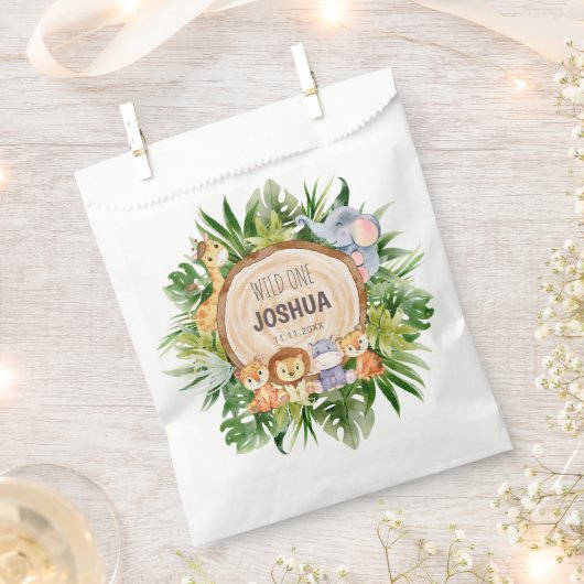 サファリパーソナライズされたー動物パーティー フェイバーバッグ (クリップ留めされた状態)