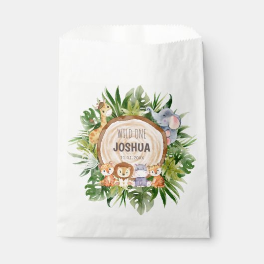 サファリパーソナライズされたー動物パーティー フェイバーバッグ (正面)
