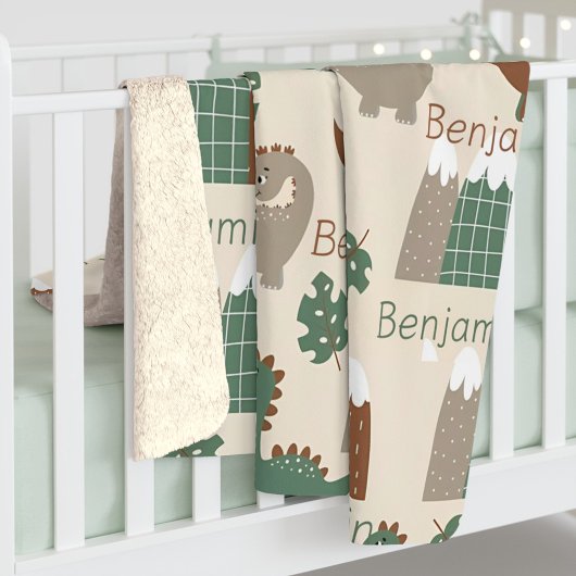 サファリパーソナライズされたー恐竜名前をカスタムするベビー シェルパブランケット