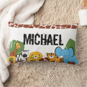 サファリパーソナライズされたー、ジャングルの動物 ランバークッション (ブランケット)