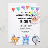 サファリパーティの招待状 – すべての動物を呼び出す！ 招待状 (正面/裏面)