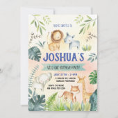 サファリパーティの招待状、動物園の誕生日 招待状 (正面)