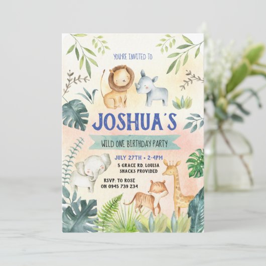 サファリパーティの招待状、動物園の誕生日 招待状 (スタンド正面)