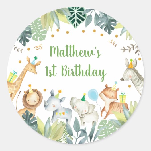 サファリパーティーアニマルジャングル誕生日 ラウンドシール (正面)