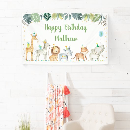 サファリパーティーアニマルジャングル誕生日 横断幕 (インサイチュ)