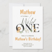 サファリパーティーアニマルズワイルドワン誕生日招待状