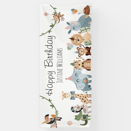 サファリパーティー動物の誕生日パーティー 横断幕 (縦)