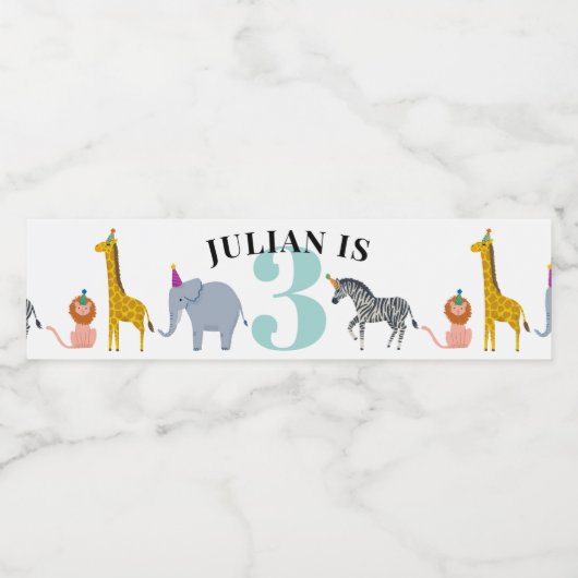 サファリパーティー動物トレイン誕生日名と年齢 ペットボトルラベル (シングルラベル)