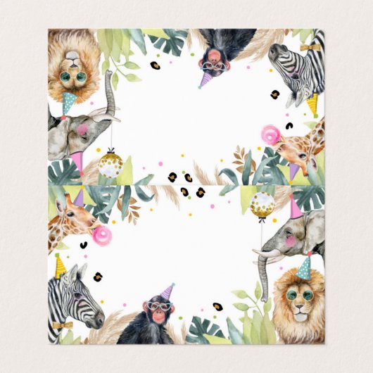 サファリパーティー動物フードラベルガール誕生日 名刺 (外部フラット)