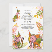 サファリパーティー動物手描きキッドジョイント誕生日 招待状 (正面)