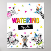 サファリパーティー動物灌水ホール誕生日標識 ポスター (正面)