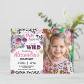 サファリパーティー動物誕生日ヒョウ印刷フォト 招待状 (スタンド正面)