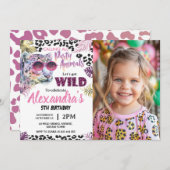 サファリパーティー動物誕生日ヒョウ印刷フォト 招待状 (正面/裏面)