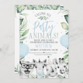 サファリパーティー　どうぶつたちの誕生日パーティー　男子用招待状 招待状 (正面/裏面)