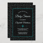 サファリヒョウ黒ティール(緑がかった色)アニマルプリントベビーシャワー 招待状 (正面/裏面)