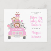 サファリピンクのベビーシャワーで車を運転する少女 インビテーションポストカード (正面)