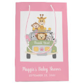 サファリピンクの女の子シャワーありがとう ミディアムペーパーバッグ (正面)