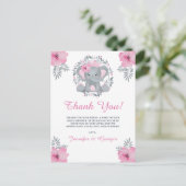 サファリピンクフローラゾウ赤ちゃんシャワーありがとう ポストカード (スタンド正面)