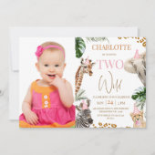 サファリピンクワイルド2歳の誕生日 招待状 (正面)