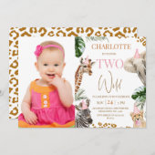 サファリピンクワイルド2歳の誕生日 招待状 (正面/裏面)