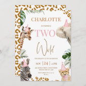 サファリピンクワイルド2歳の誕生日 招待状 (正面/裏面)