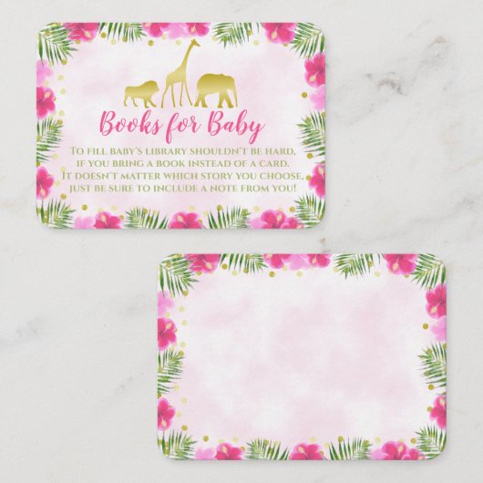 サファリピンク金ゴールド赤ちゃんシャワーベビー用の本を持って来る プレイスカード (正面/裏面)