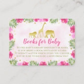 サファリピンク金ゴールド赤ちゃんシャワーベビー用の本を持って来る プレイスカード (正面)
