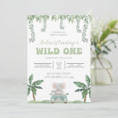 サファリファースト誕生日招待状ソフトグリーン 招待状 (スタンド正面)