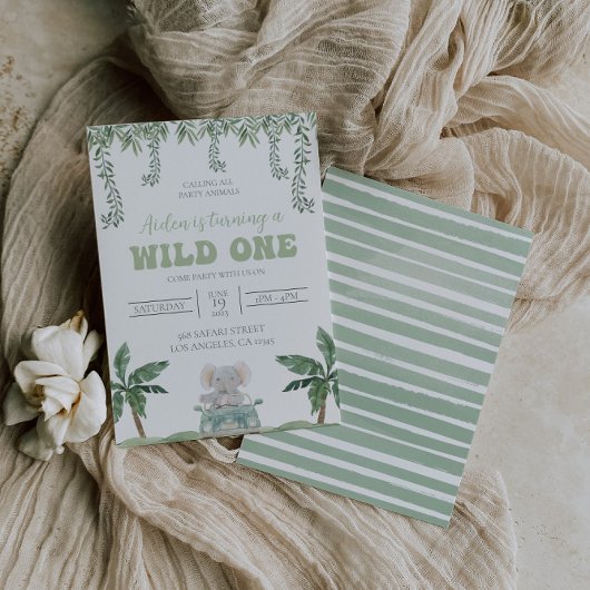 サファリファースト誕生日招待状ソフトグリーン 招待状