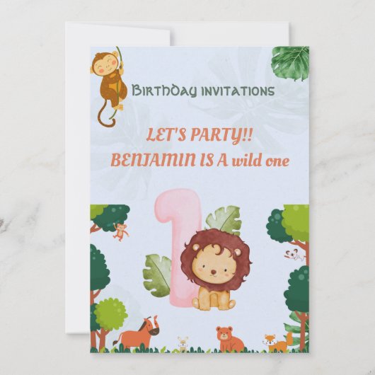 サファリファースト誕生日招待状ワイルドワンパーティー 招待状 (裏面)