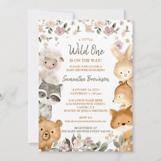 サファリファームアニマルベアキツネラビットラクーンベビー 招待状 (正面)