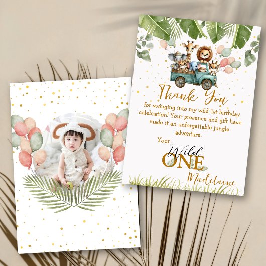 サファリフォトワイルドワンファースト誕生日 サンキューカード