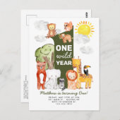 サファリフォレストアニマルズワンワイルドイヤー子供の誕生日 ポストカード (正面/裏面)