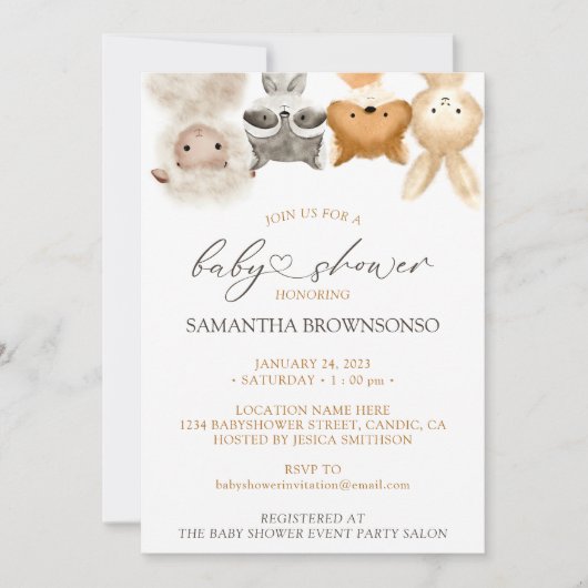 サファリフォレストファームかわいい動物 招待状 (正面)