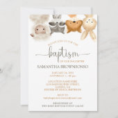 サファリフォレストファームキュート動物ベビーバプテスマ 招待状 (正面)