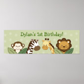 サファリフレンズジャングルアニマル誕生日バナーサイン ポスター (正面)