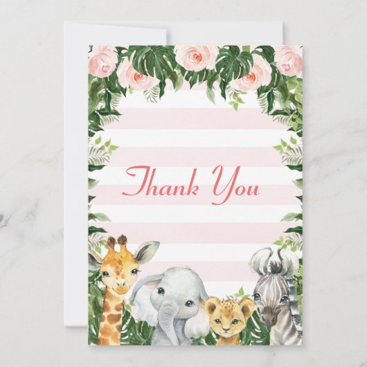 サファリフローラ観葉ベビーシャワーサンキューカード 招待状 (裏面)