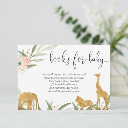サファリブックリクエスト女の子の赤ちゃんシャワーブックインサート エンクロージャーカード (スタンド正面)