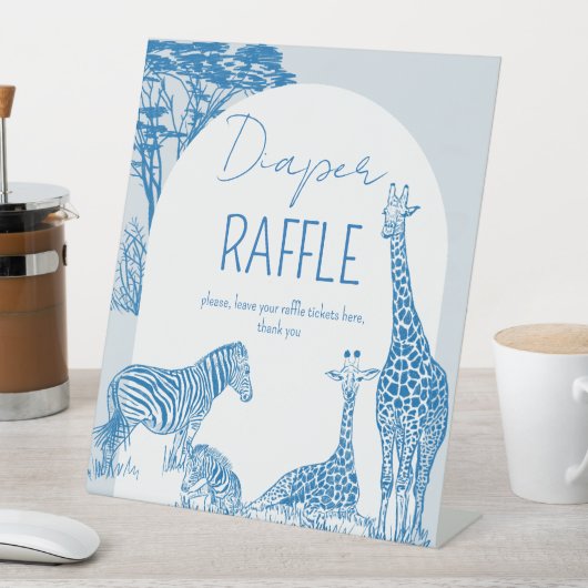 サファリブルートイルキリン赤ちゃんシャワーラッフルサイン 台座サイン (インサイチュ)