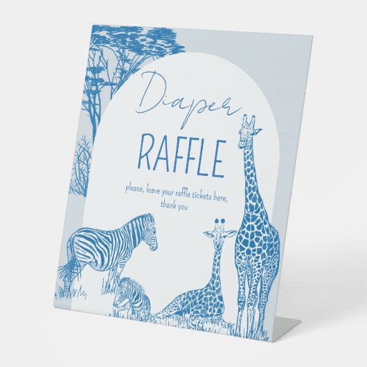 サファリブルートイルキリン赤ちゃんシャワーラッフルサイン 台座サイン (正面)