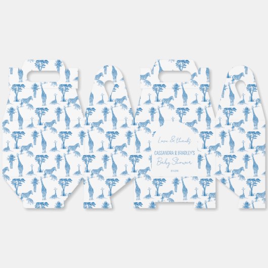 サファリブルートイレキリン赤ちゃんモノグラムのシャワー フェイバーボックス (見開き)