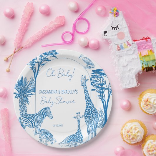 サファリブルートイレキリン赤ちゃんモノグラムのシャワー ペーパープレート (パーティー)