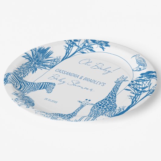 サファリブルートイレキリン赤ちゃんモノグラムのシャワー ペーパープレート (アングル)