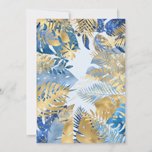 サファリブルー金ゴールドボーイベビーシャワー 招待状 (裏面)