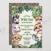 サファリベイビーシャワーかわいいジャングル動物招待状 招待状 (正面/裏面)