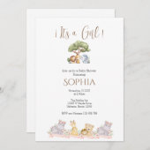 サファリベイビーシャワーガールへの招待 招待状 (正面/裏面)