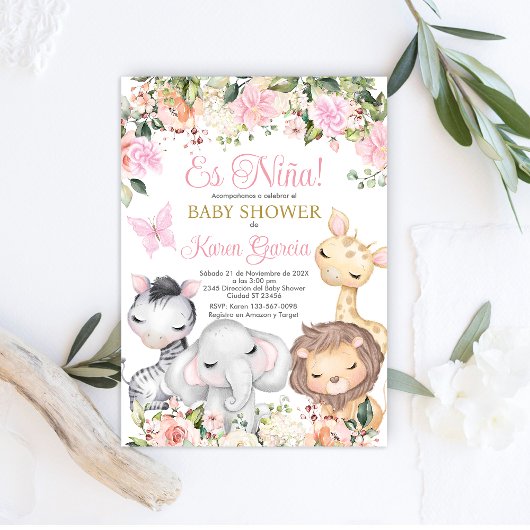 サファリベイビーシャワーガールスペインの招待状 招待状
