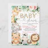サファリベイビーシャワーガールワイルドジャングル動物 招待状 (正面)