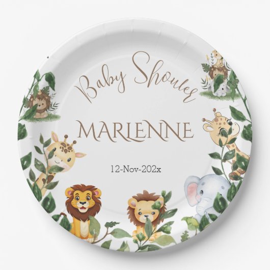 サファリベイビーシャワーガール紙プレート ペーパープレート (正面)