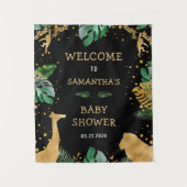 サファリベイビーシャワーブラック金ゴールドグリーンウェルカム タペストリー (正面)